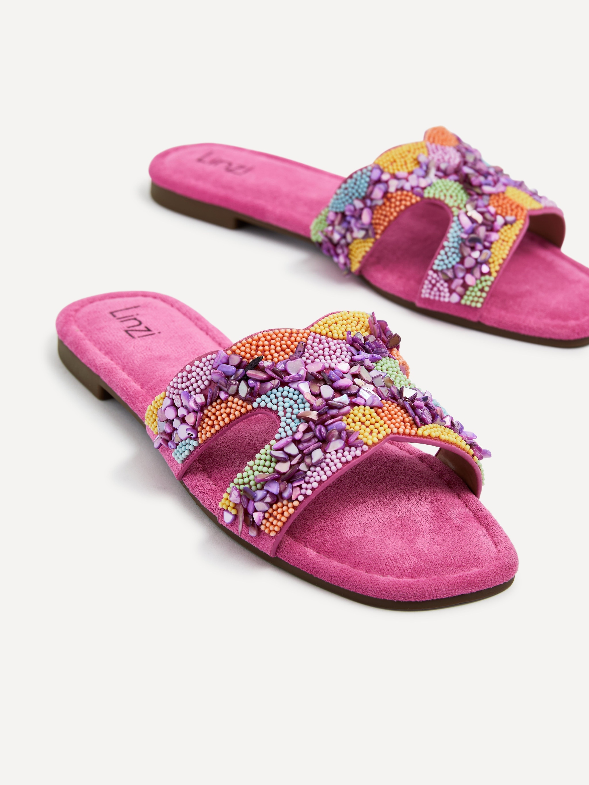 Linzi Zahara Fuchsia Faux Suede Embellished Slider Sandal image 4