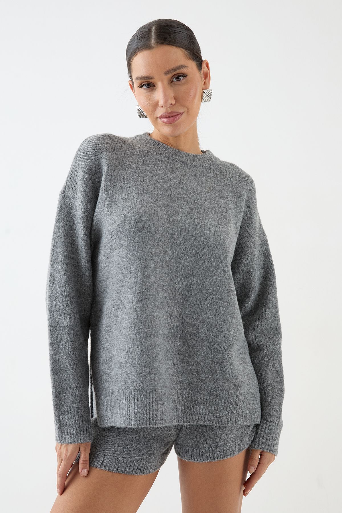MissPap Knitted Oversized Brushed Jumper Grey