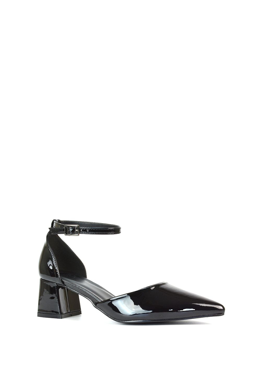XY London 'Evie' Low Block Heel Pointed Toe Ankle Strap Court Shoes image 2