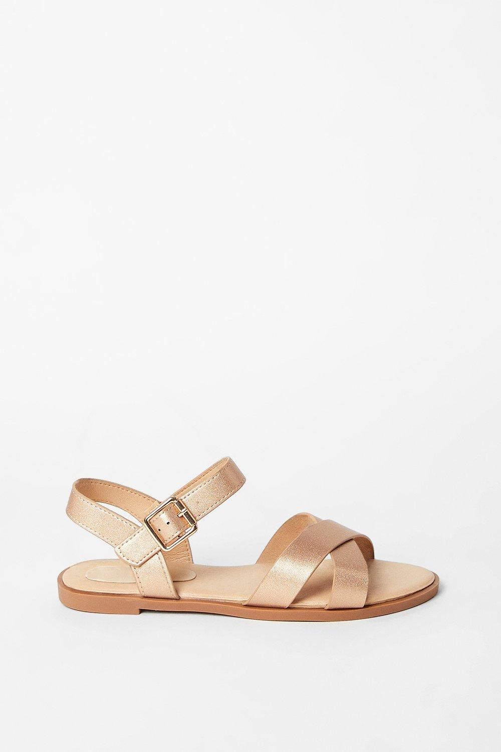 Dorothy Perkins Wide Fit Florence  Faux Leather Cross Strap Flat Sandals Rose Gold image 2