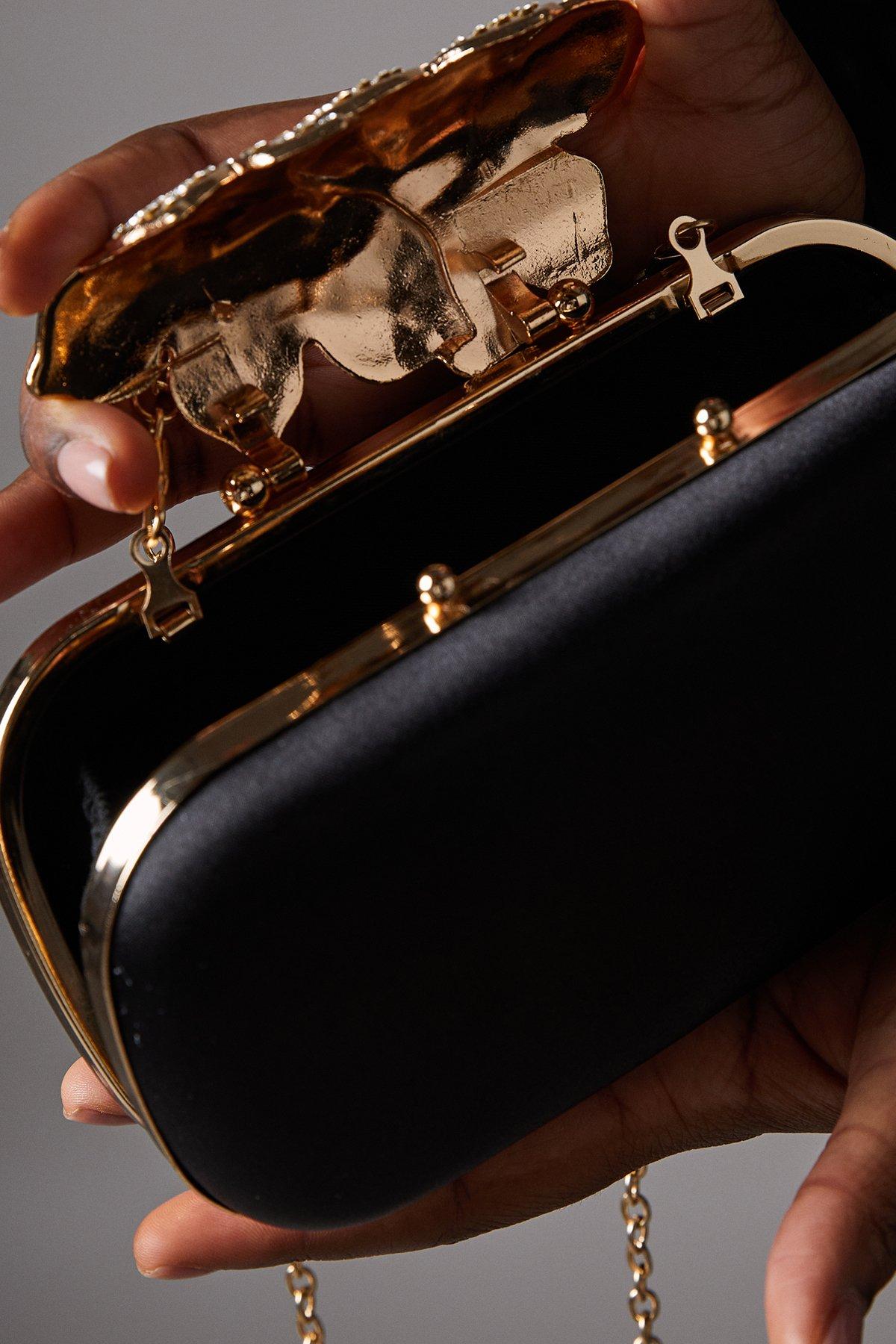 Coast Black Shanghai Embellished Clasp Hard Clutch Bag PLT