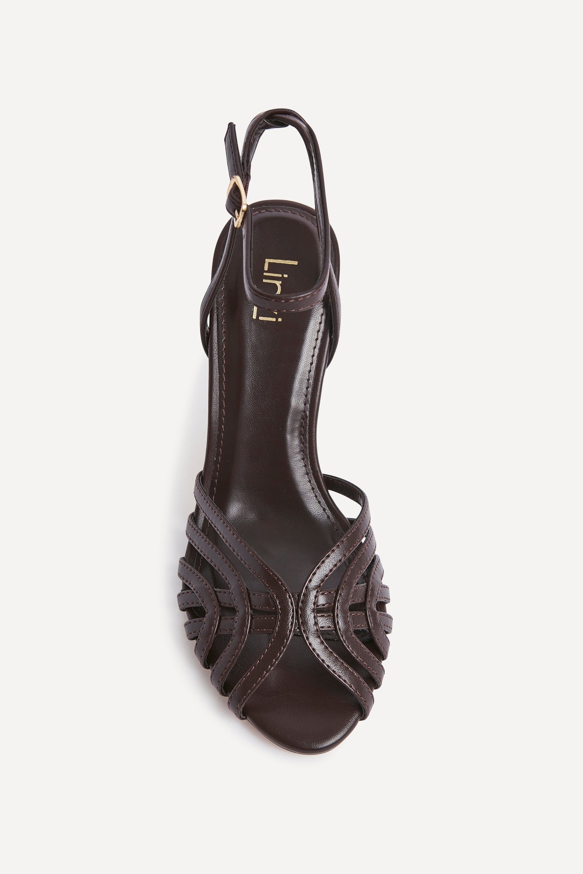 Linzi Eros Brown Faux Leather Caged Stiletto Heel image 4