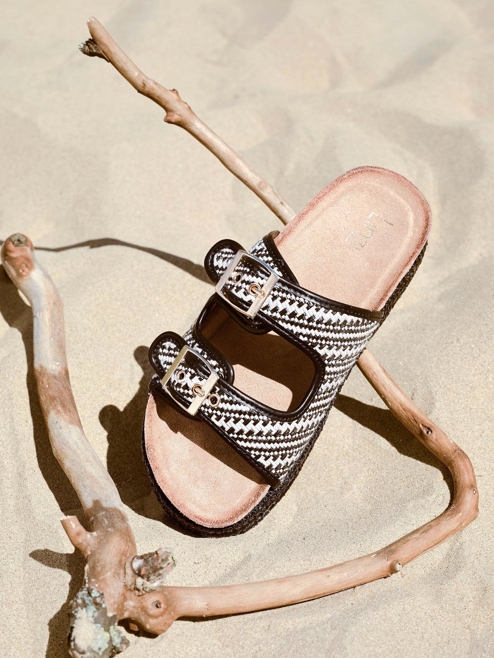 Linzi Cici Black Aztec Woven Double Buckle Flatform Slider Sandal image 2