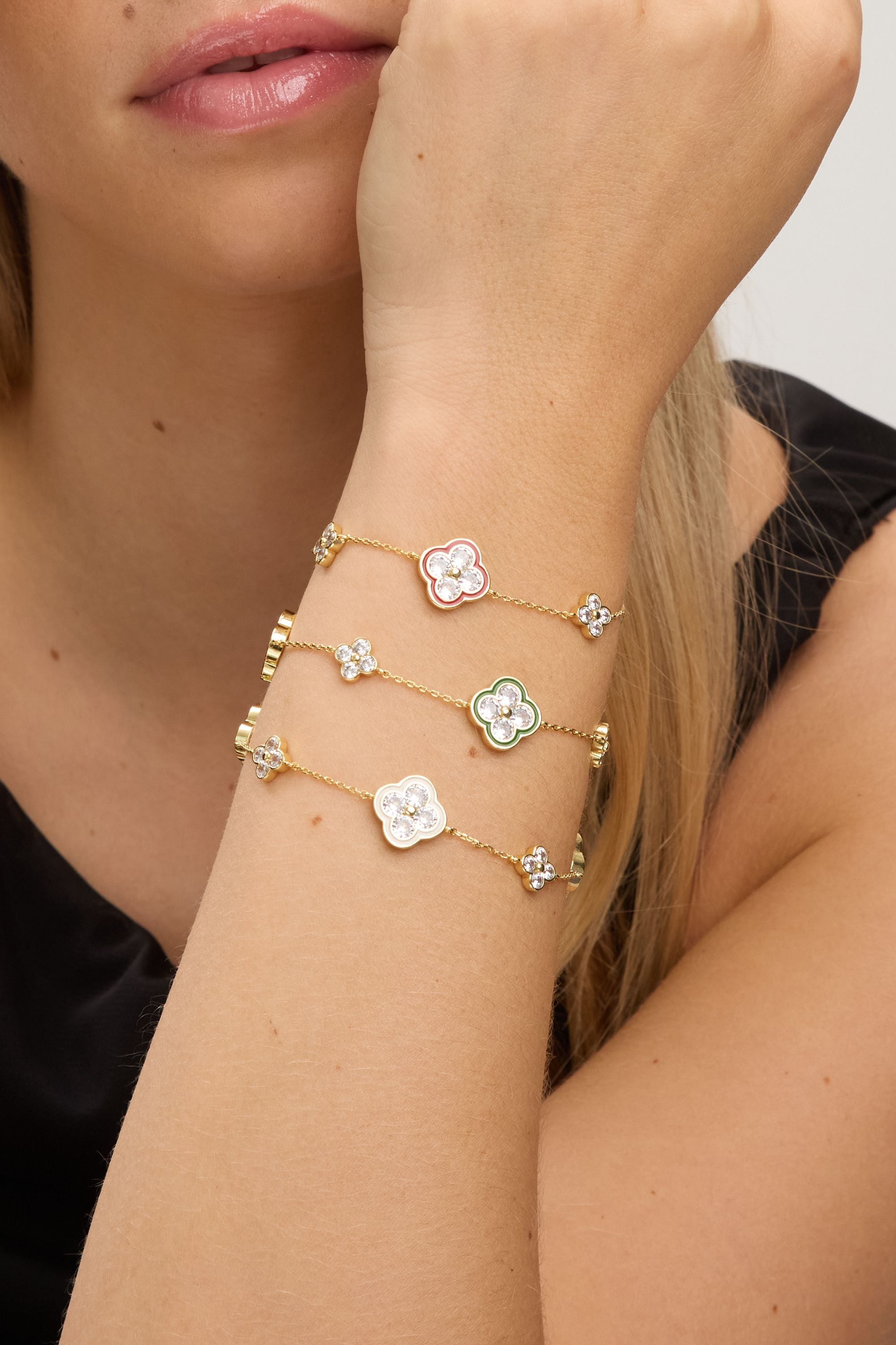 Jon Richard 14K Gold Plated Pave and White Clover Bracelet image 2