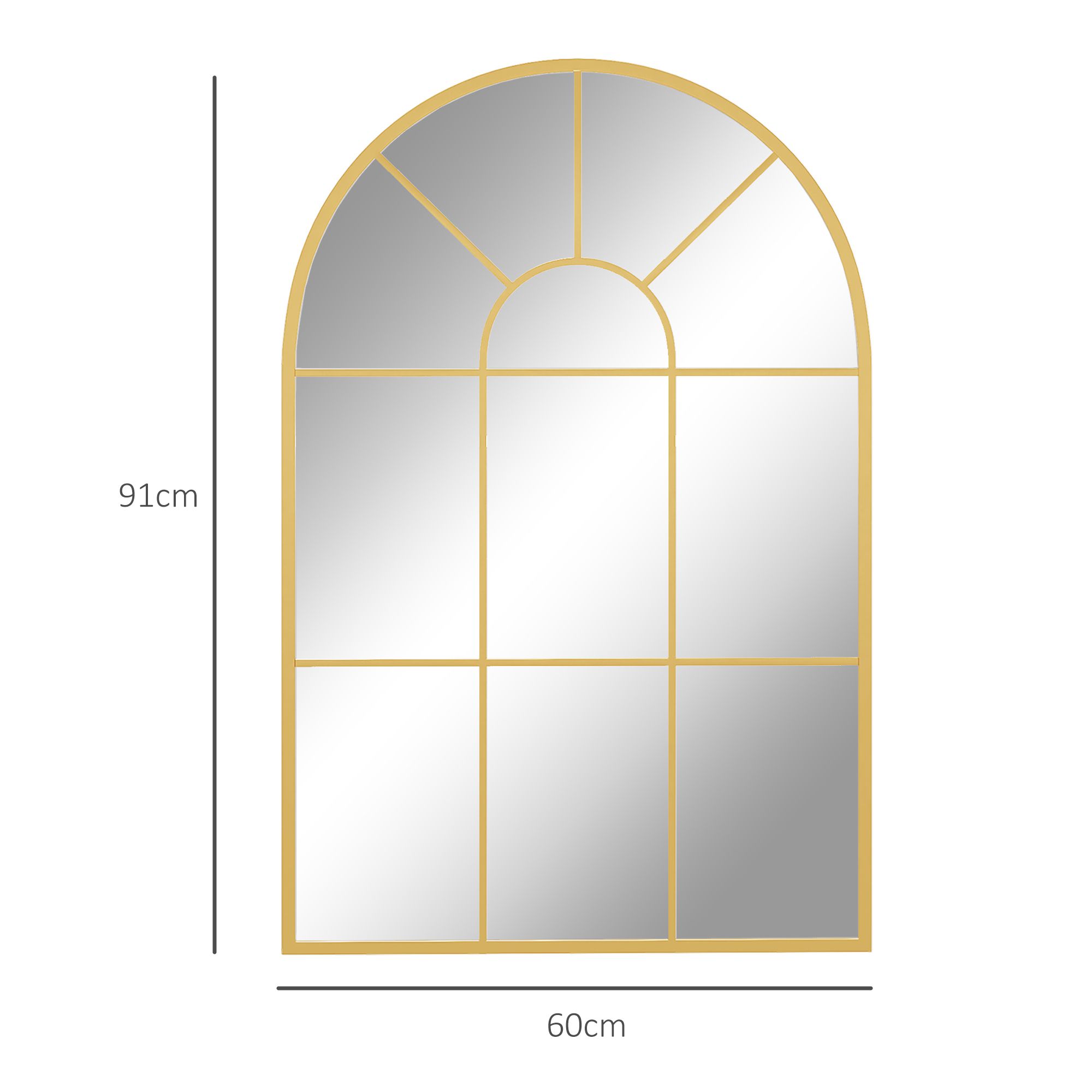 HOMCOM Modern Arched Window Wall Mirror for Bedroom, 91x60cm, Gold Tone image 3