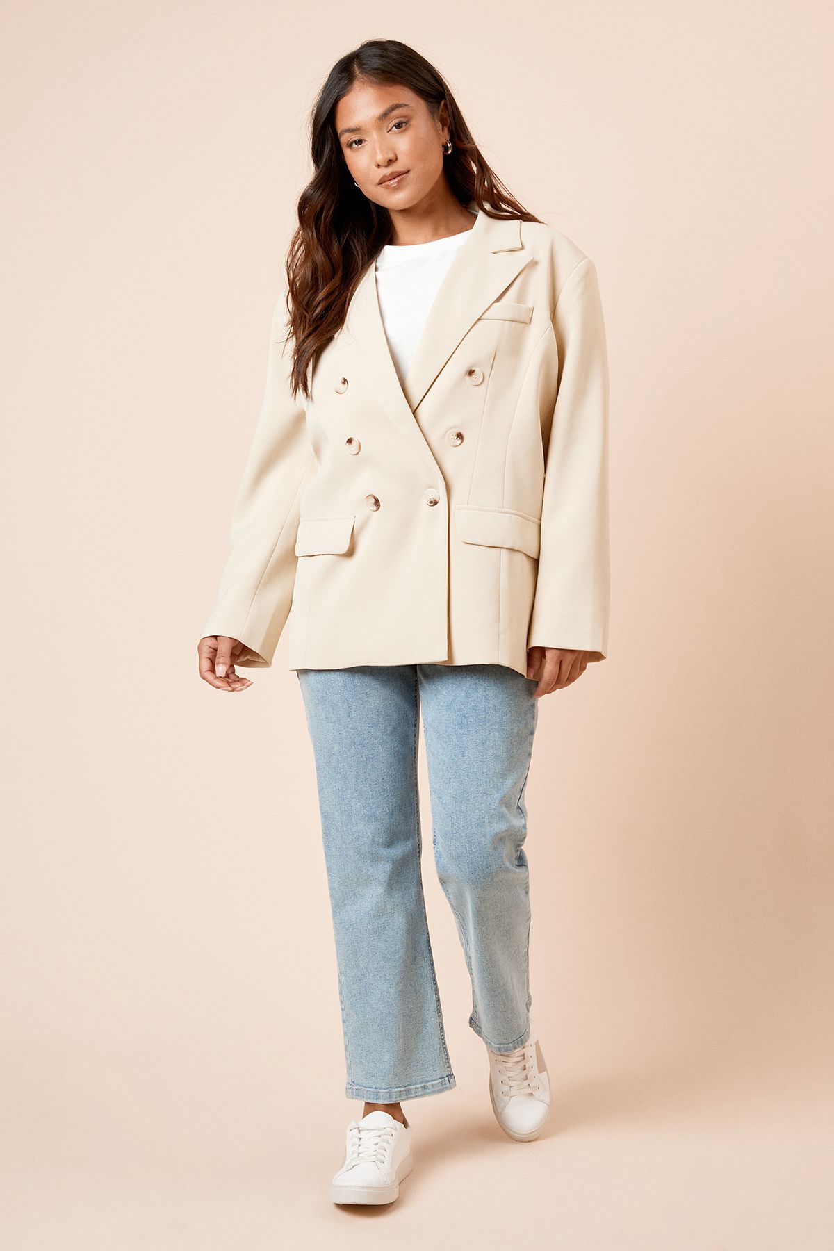 Dorothy Perkins Petite Oversized Double Breasted Blazer Butter image 2