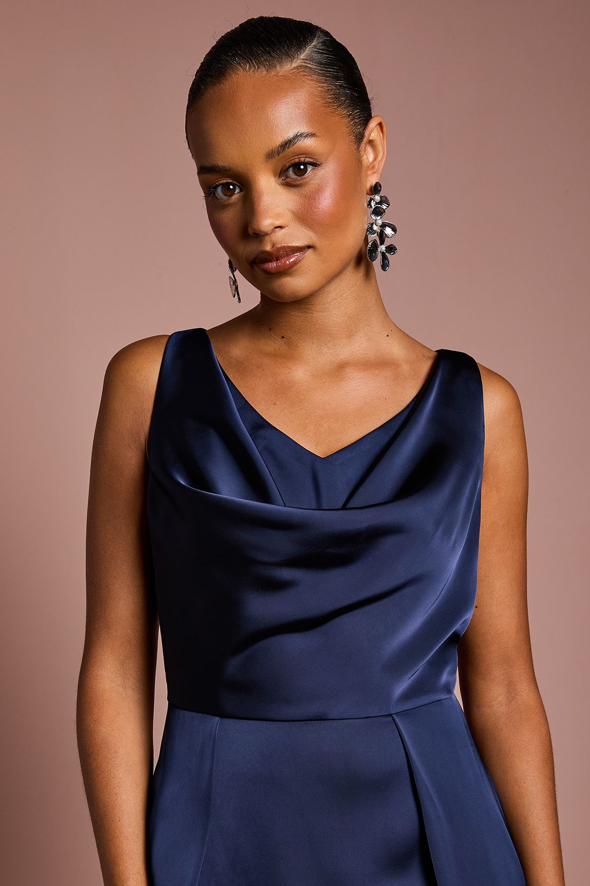 Coast Coast Honoured Petite Sleeveless Cowl Neck Satin Maxi Bridesmaid Dress Navy image 4