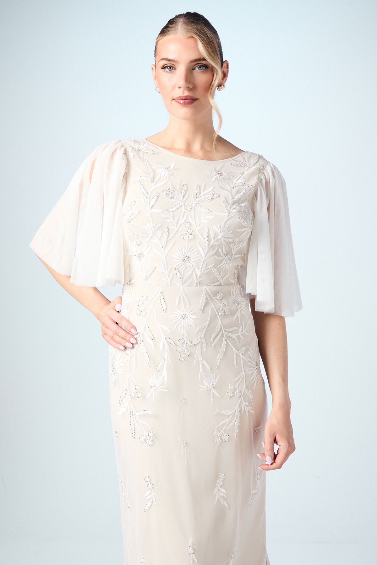 Coast Flutter Sleeve Embroidered Tulle Wedding Dress Ivory image 2