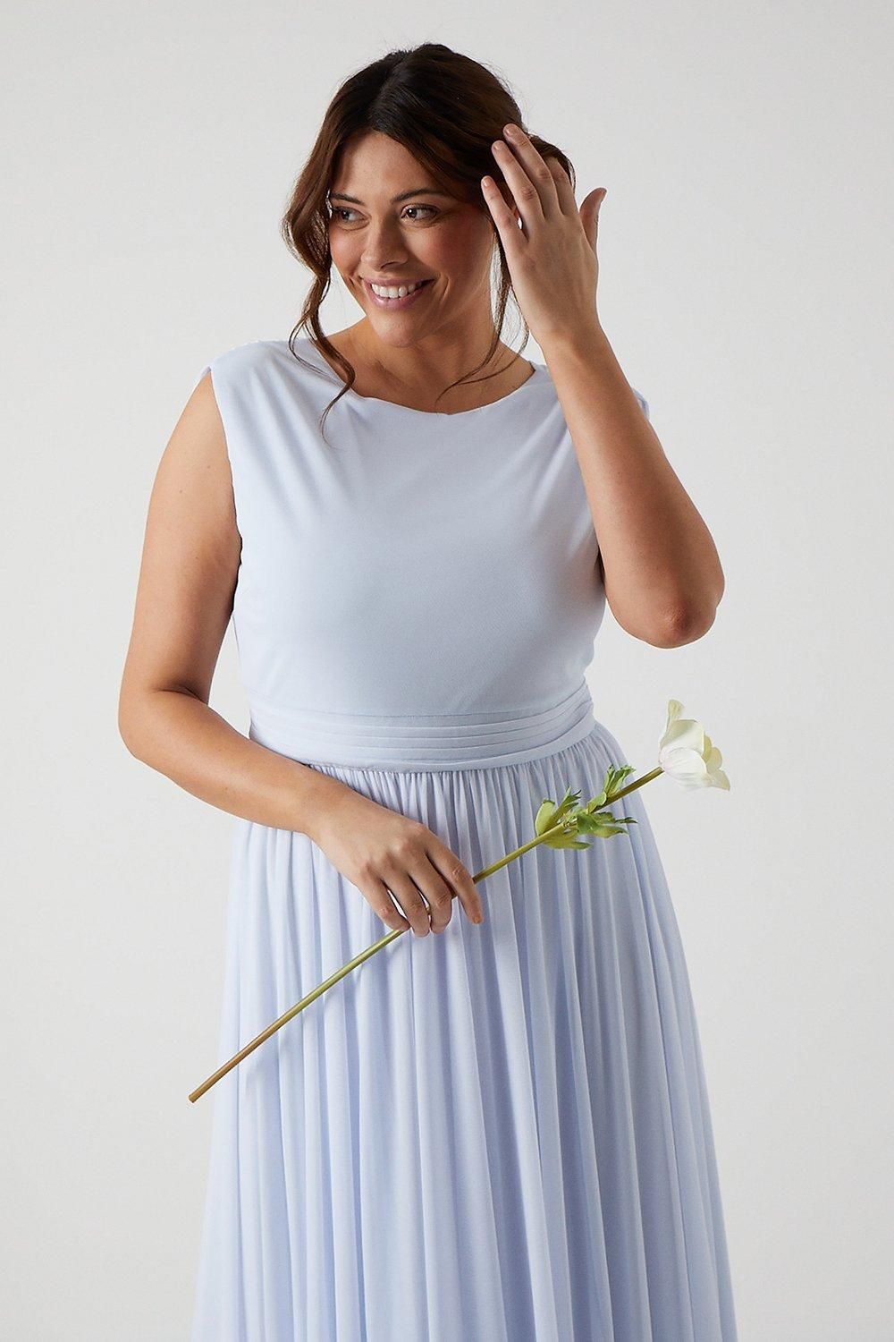 Coast Plus Size Cowl Back Stretch Mesh Bridesmaid Maxi Dress Ice Blue image 2