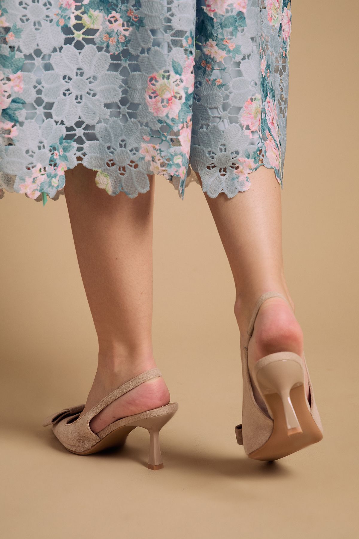 Oasis Kiki Faux Suede Bow Detail Stiletto Heel Court Shoes Beige image 4