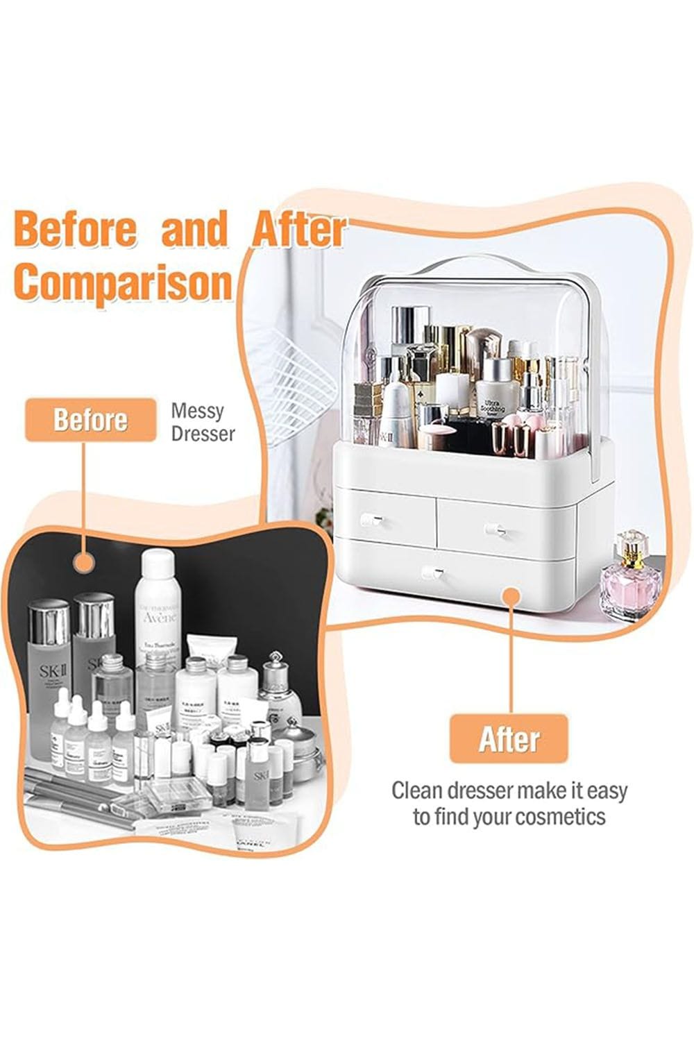 Living and Home 39CM High Cosmetic Organizer Makeup Storage Box With 3 Drawers And Transparent Lid image 5