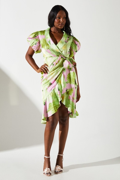 Coast Blurred Floral Satin Wrap Dress Multi