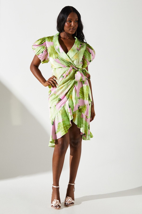 Coast Blurred Floral Satin Wrap Dress Multi