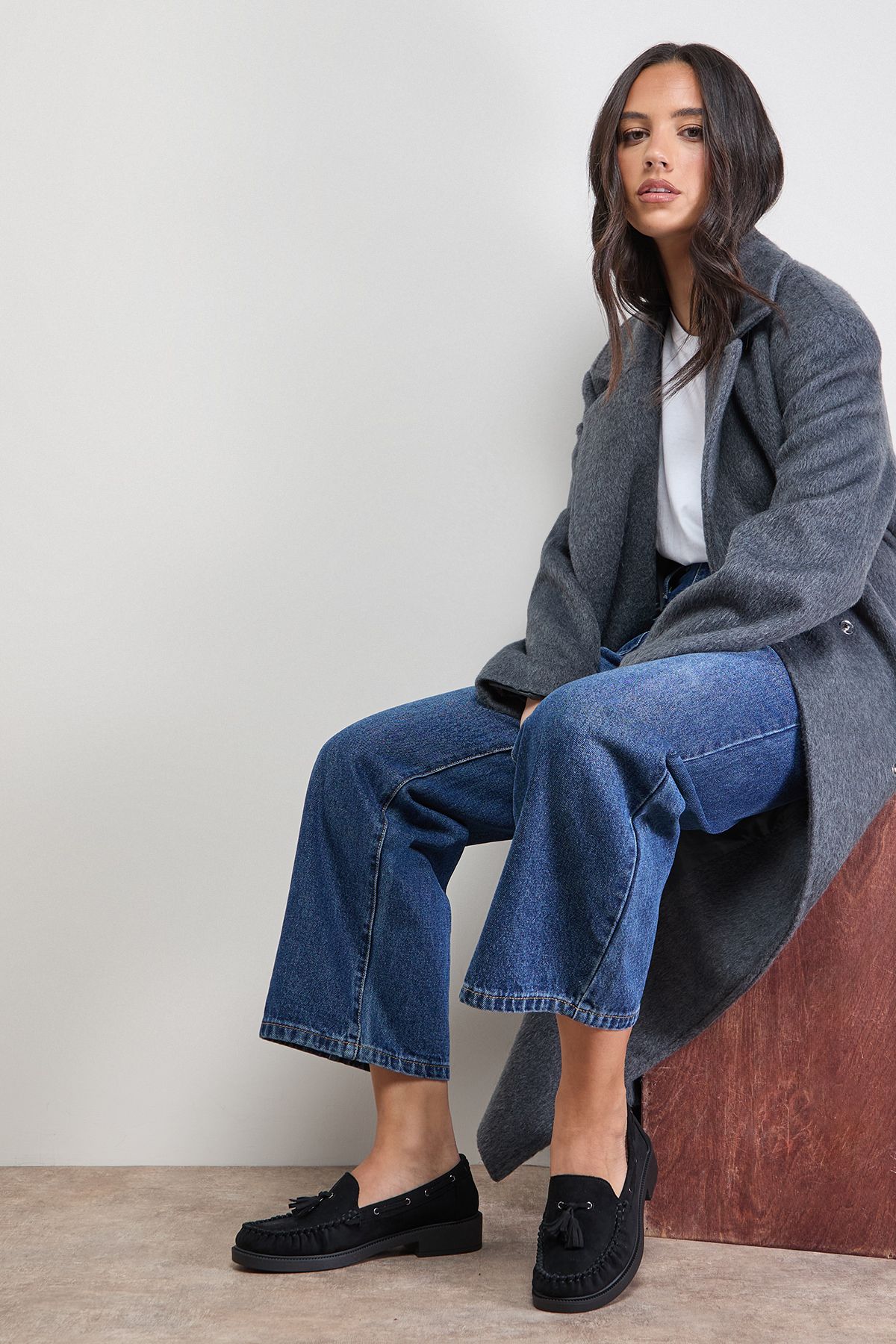 Oasis Estella Faux Suede Boat Shoe Loafers Natural Black image 2