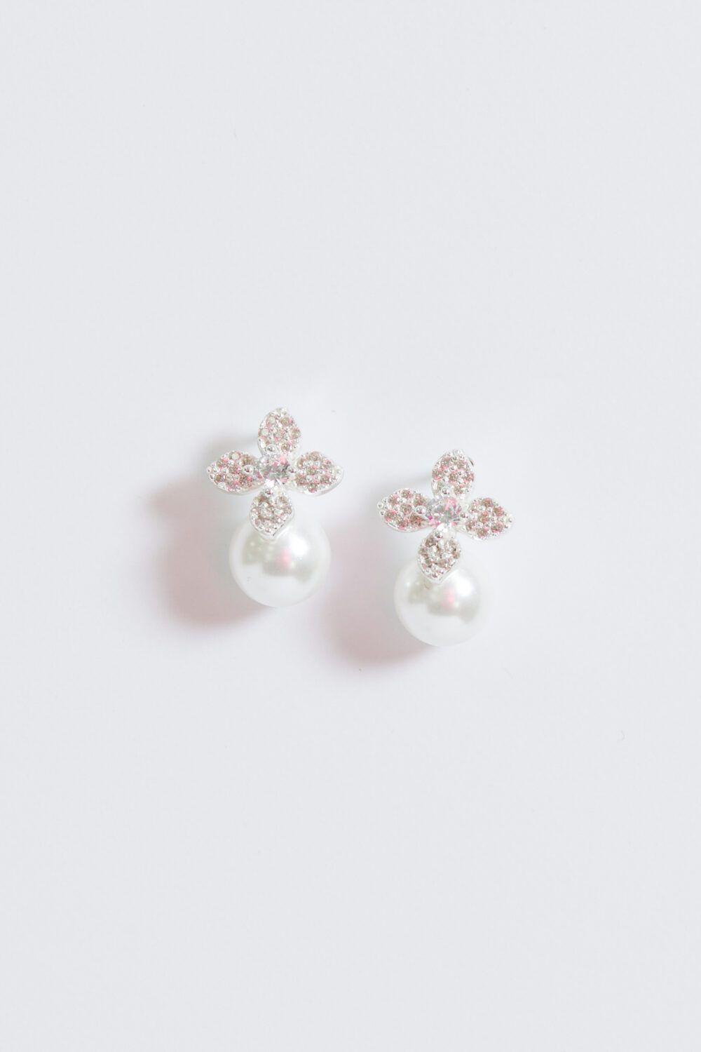 Simply Silver Sterling Silver 925 Cubic Zirconia Flower and Pearl Drop Stud Earrings image 4