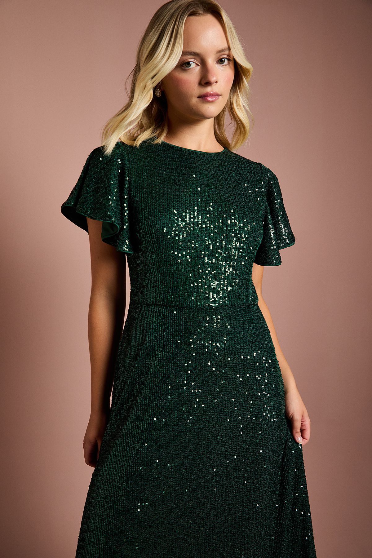 Coast Teen Coast Sequin Angel Sleeve Bridesmaid Dress Emerald image 2