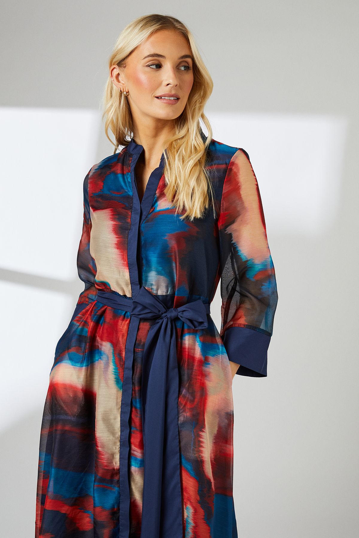 Principles Multi Blur Print Belted Contrast Detail Collarless Shirt Dress Multi image 2