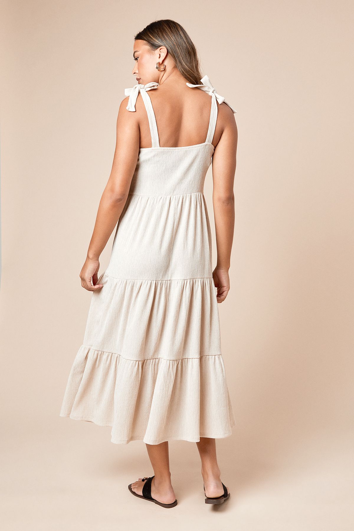 Dorothy Perkins Tie Shoulder Tiered Maxi Jersey Dress Stone image 4