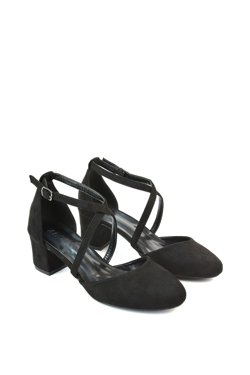 XY London 'Cindy' Strappy Mid Low Block Heel Court Shoes with Ankle Strap image 5