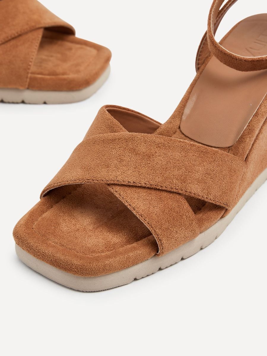 Linzi Imogen Tan Faux Suede Covered Crossover Wedge image 5