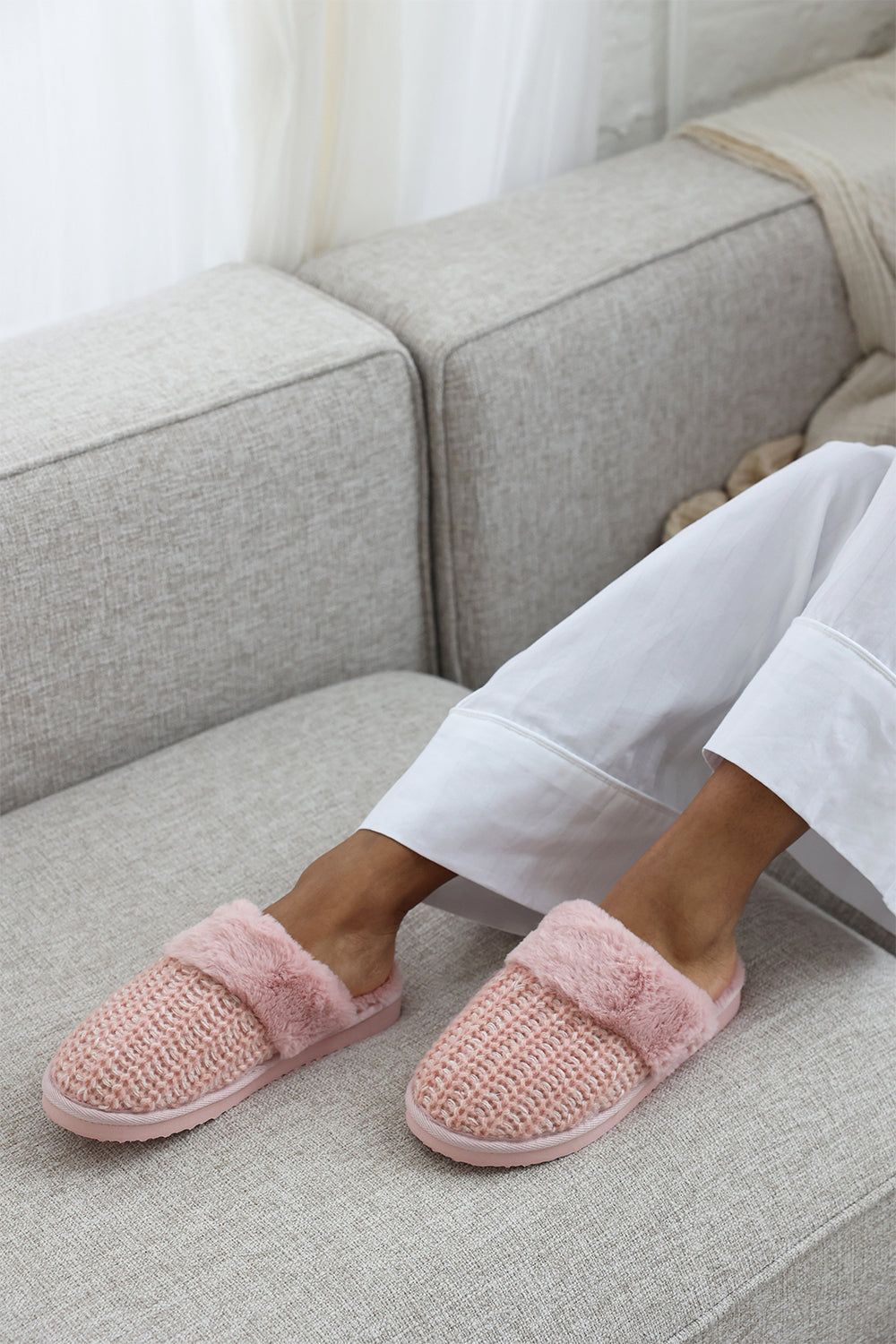 Where's That From 'Zadie' Knitted Mule Slippers With Soft Faux Fur Trim image 4