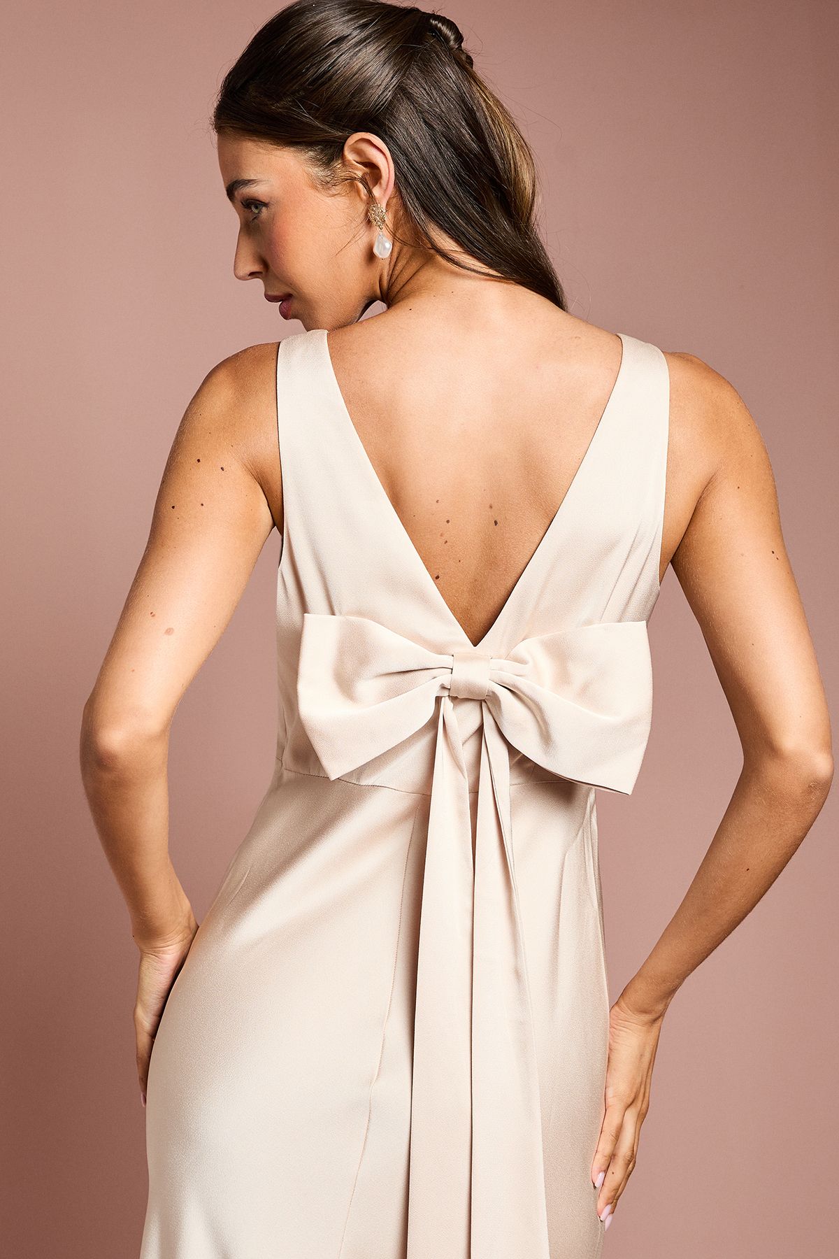 Coast Square Neck Satin and Crepe Bridesmaid Dress with Bow Back Champagne image 5