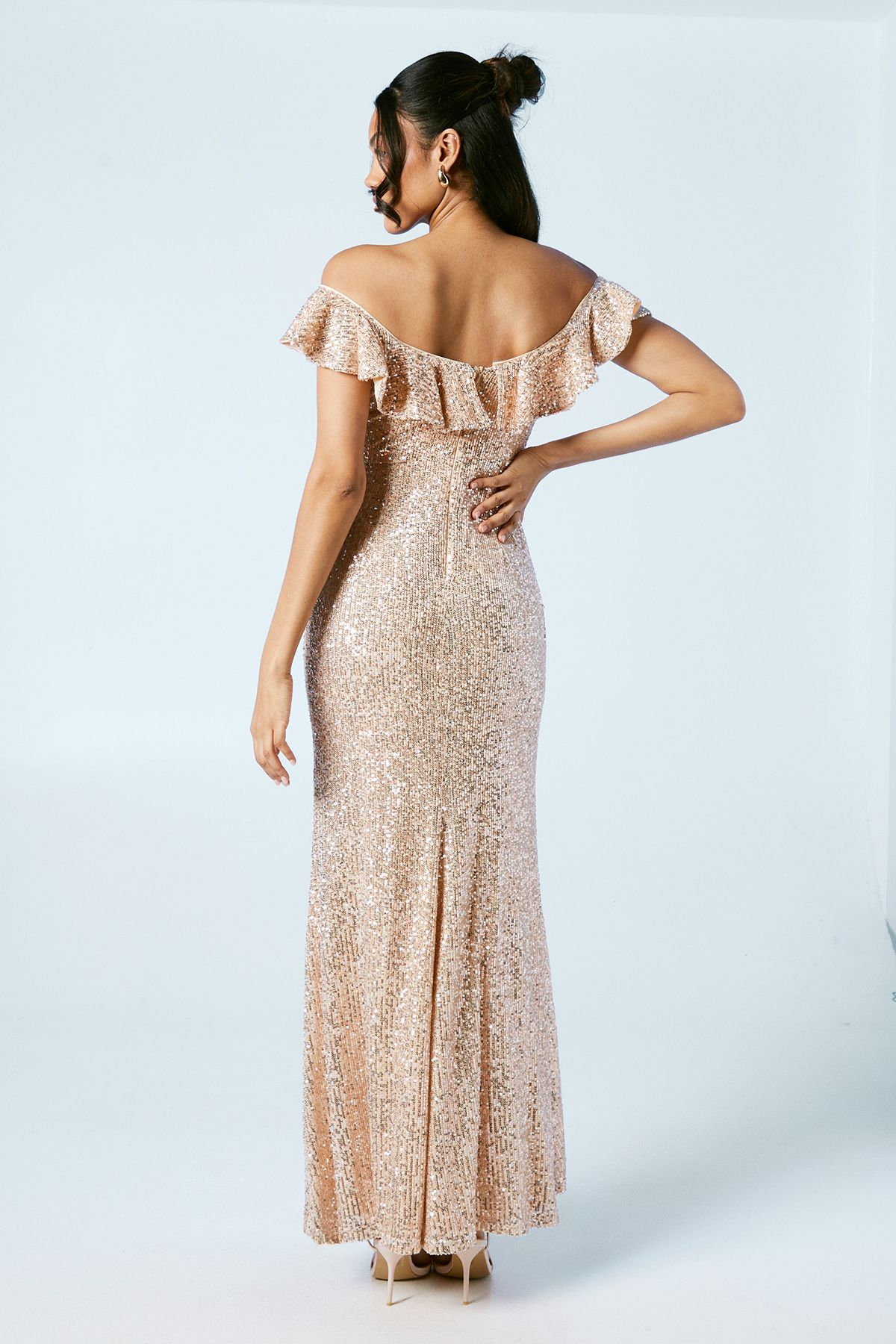 Coast Flutter Neckline Sequin Bridesmaid Maxi Dress Rose Gold image 3
