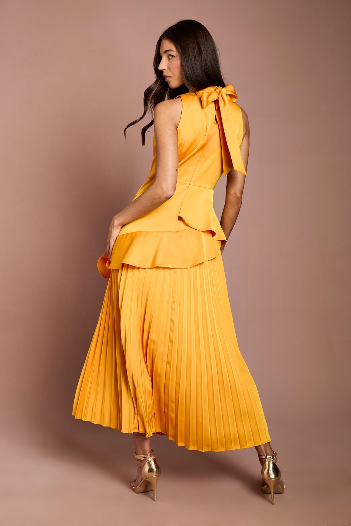 Coast Sleeveless Ruffle Pleat Satin Back Crepe Dress Orange image 3