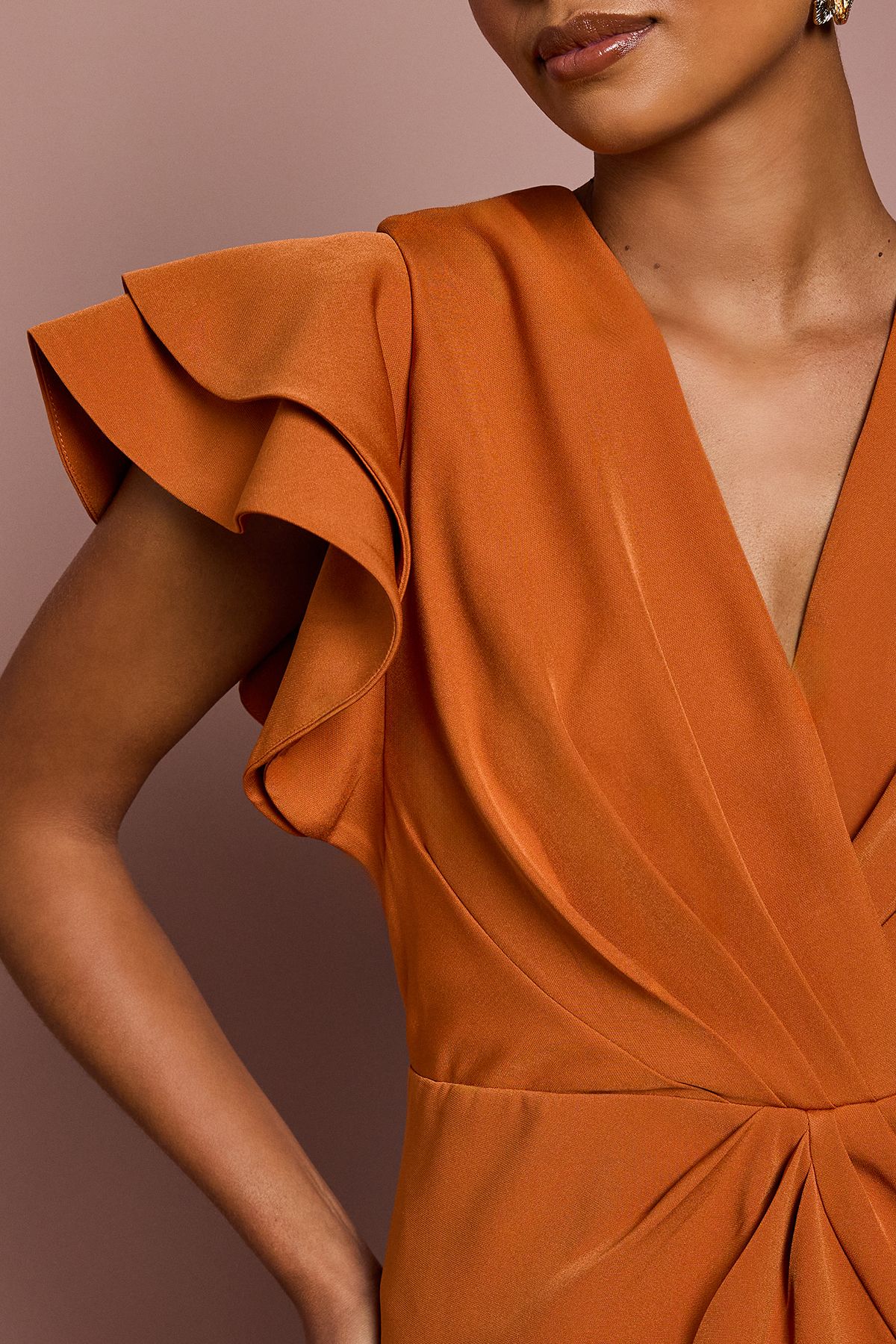 Coast Petite Short Sleeve V Neck Wrap Front Midi Dress Rust image 5