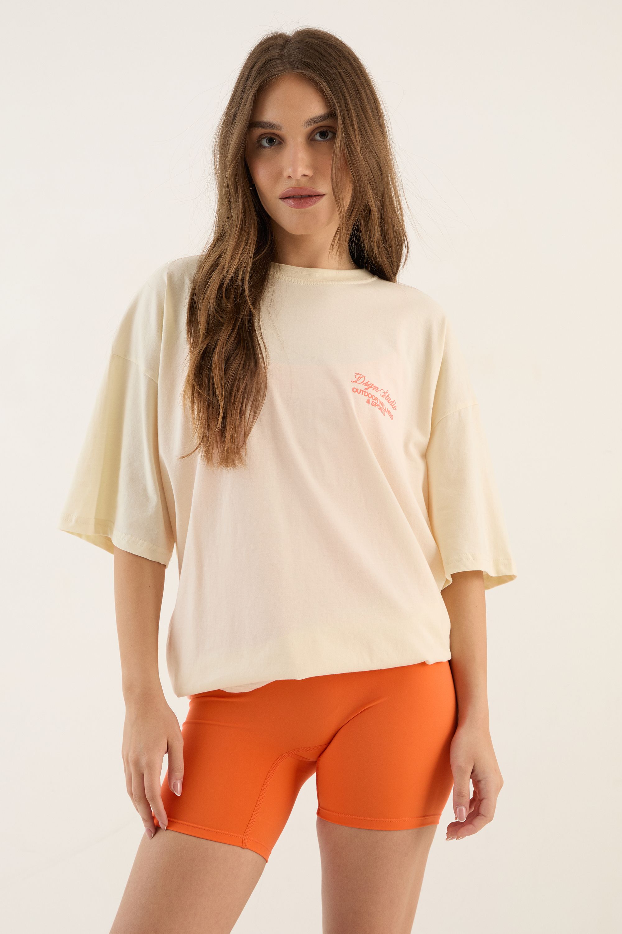 DSGN Studio DSGN Studio Outdoor Wellness and Sports Printed Oversized T-Shirt Ecru