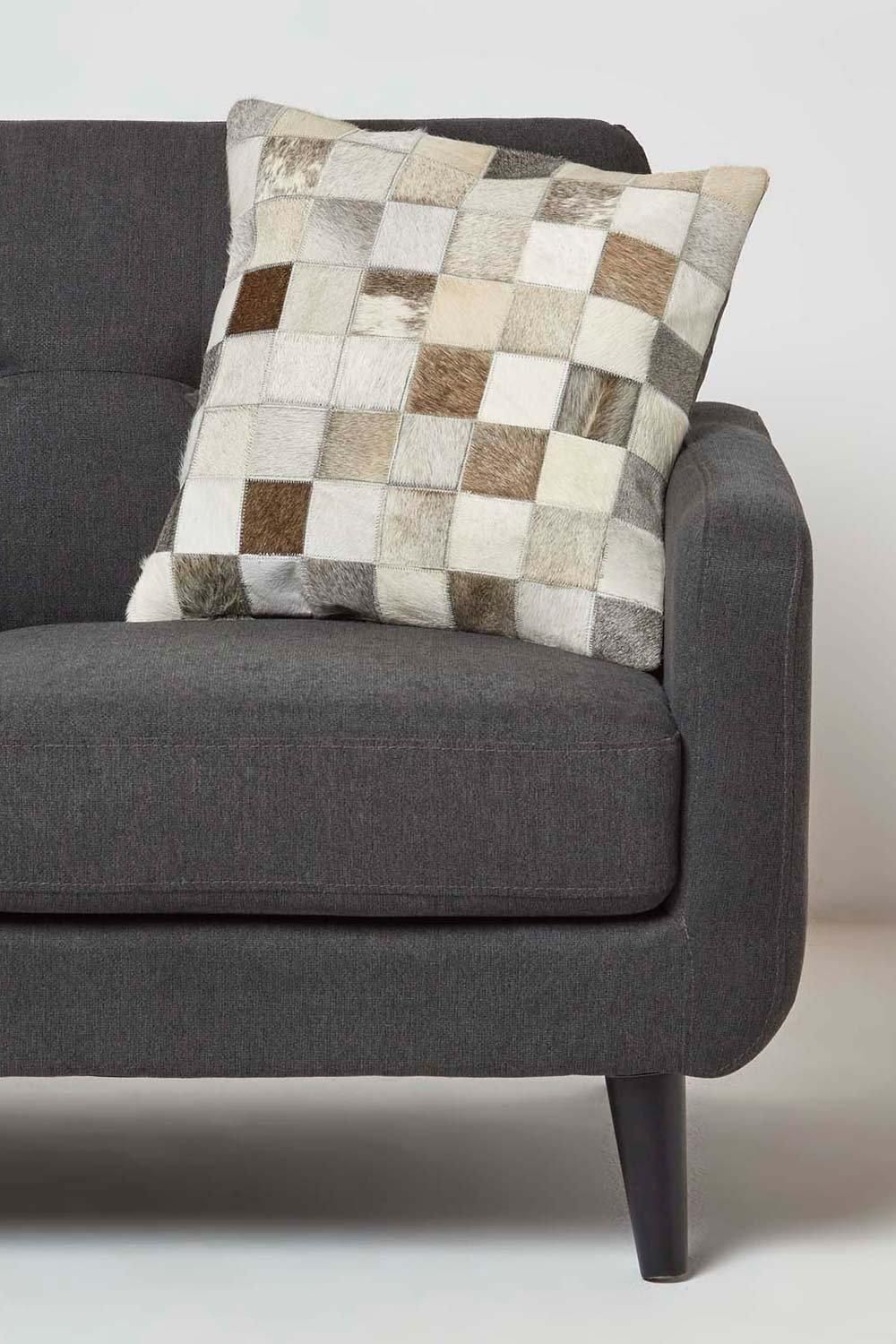 Homescapes Block Check Leather Cushion 45 x 45 cm image 2