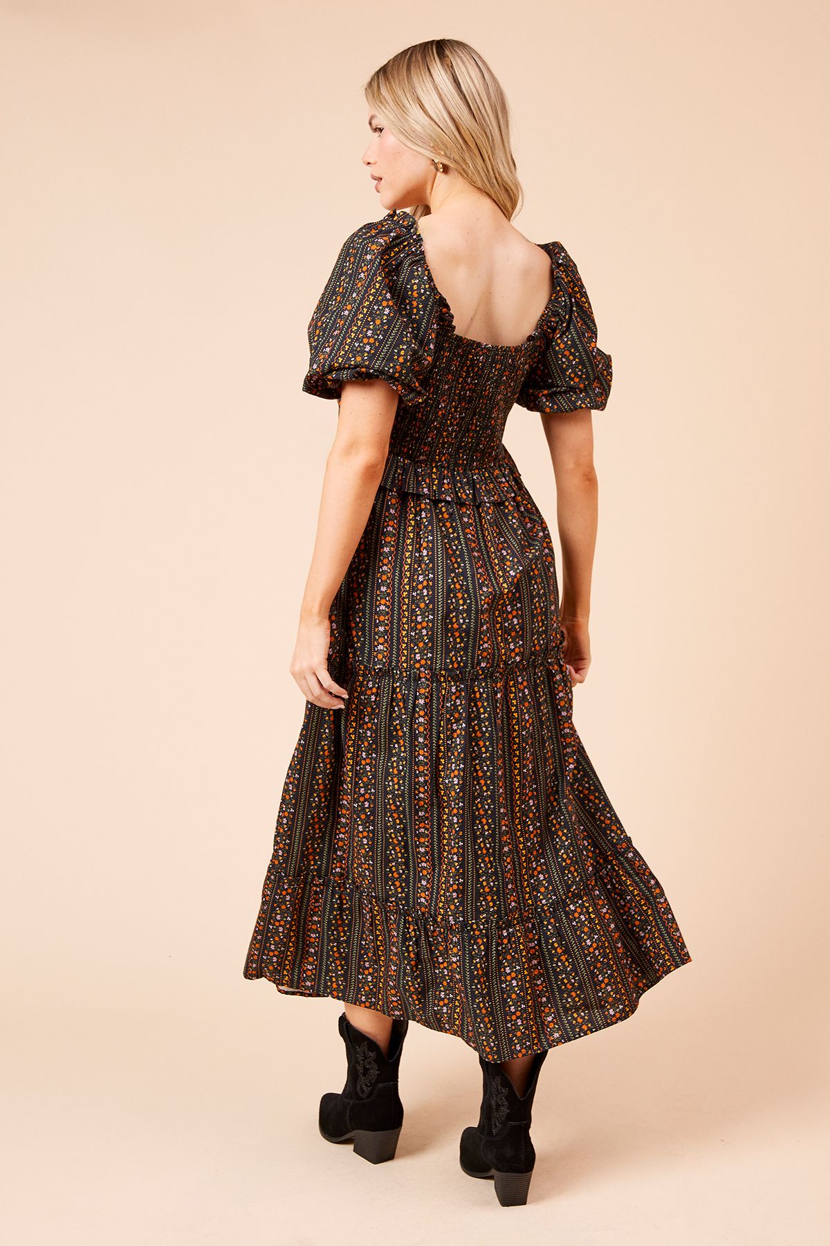 Dorothy Perkins Poplin Ruffle Square Neck Midi Dress Black image 3