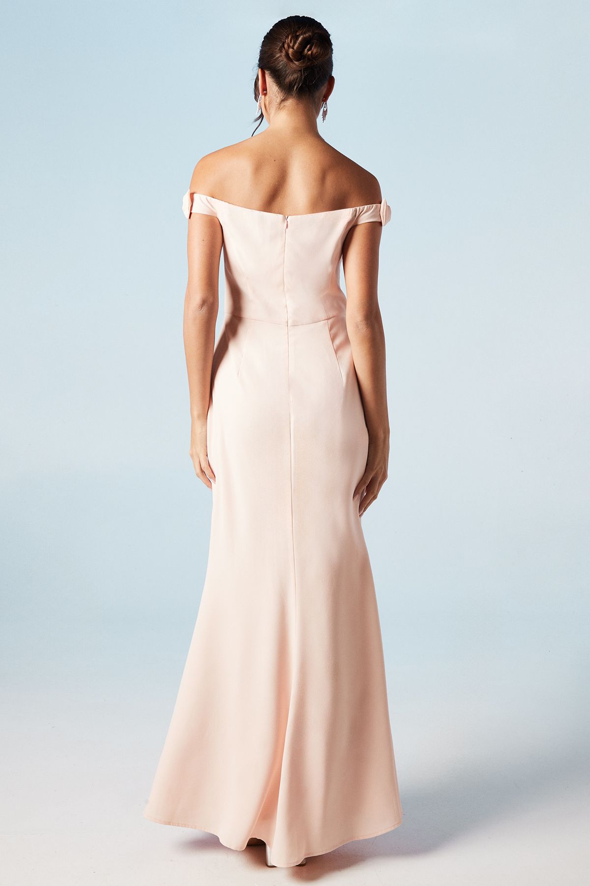 Coast Bardot Bow Shoulder Crepe Fishtail Bridesmaid Maxi Dress Blush image 3