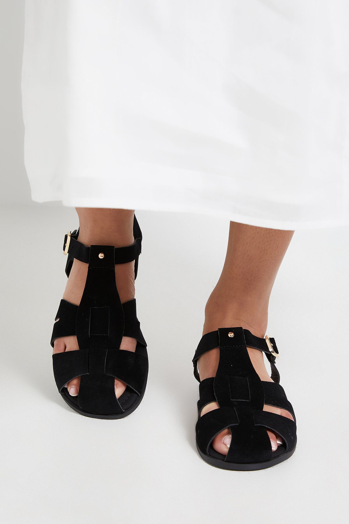 Dorothy Perkins Freddie Faux Suede Fisherman Flat Shoes Natural Black image 2