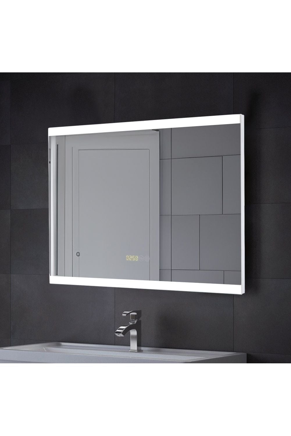 Living and Home Rectangular Frameless Anti-Fog LED Vanity Mirror with Clock image 3