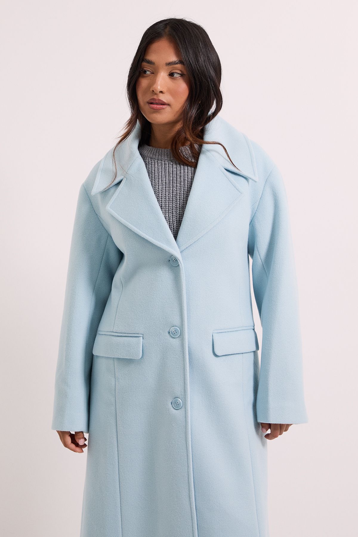 Dorothy Perkins Petite Brushed Relaxed Longline Coat Pale Blue image 2
