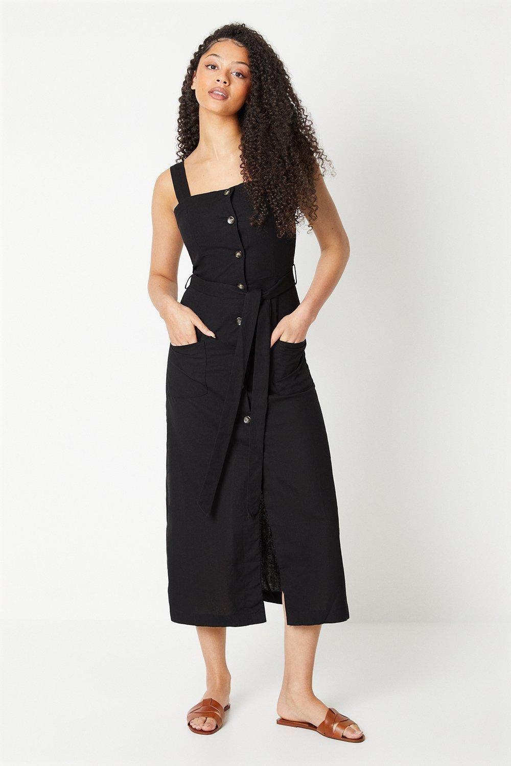 Dorothy Perkins Tall Strappy Button Through Midi Dress Black image 1