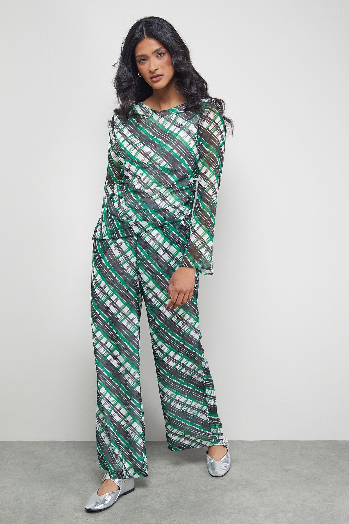 Warehouse Tony Chiffon Asymmetric Gathered Waist Top Multi image 3