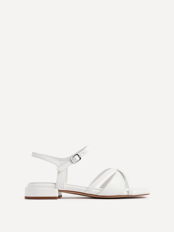 Linzi Zenna White Faux Leather Strappy Low Block Heeled Sandals