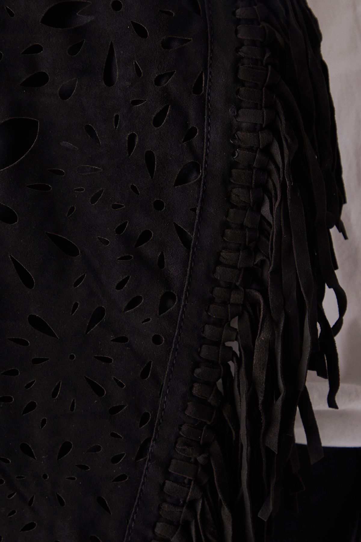 Warehouse Real Suede Fringed Waistcoat Black image 5