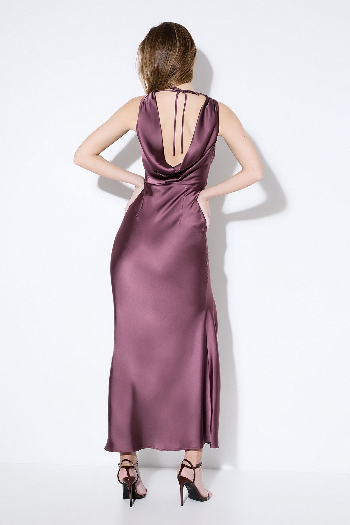 MissPap High Neck Cowl Back Bridesmaid Dress Dusty Rose image 3