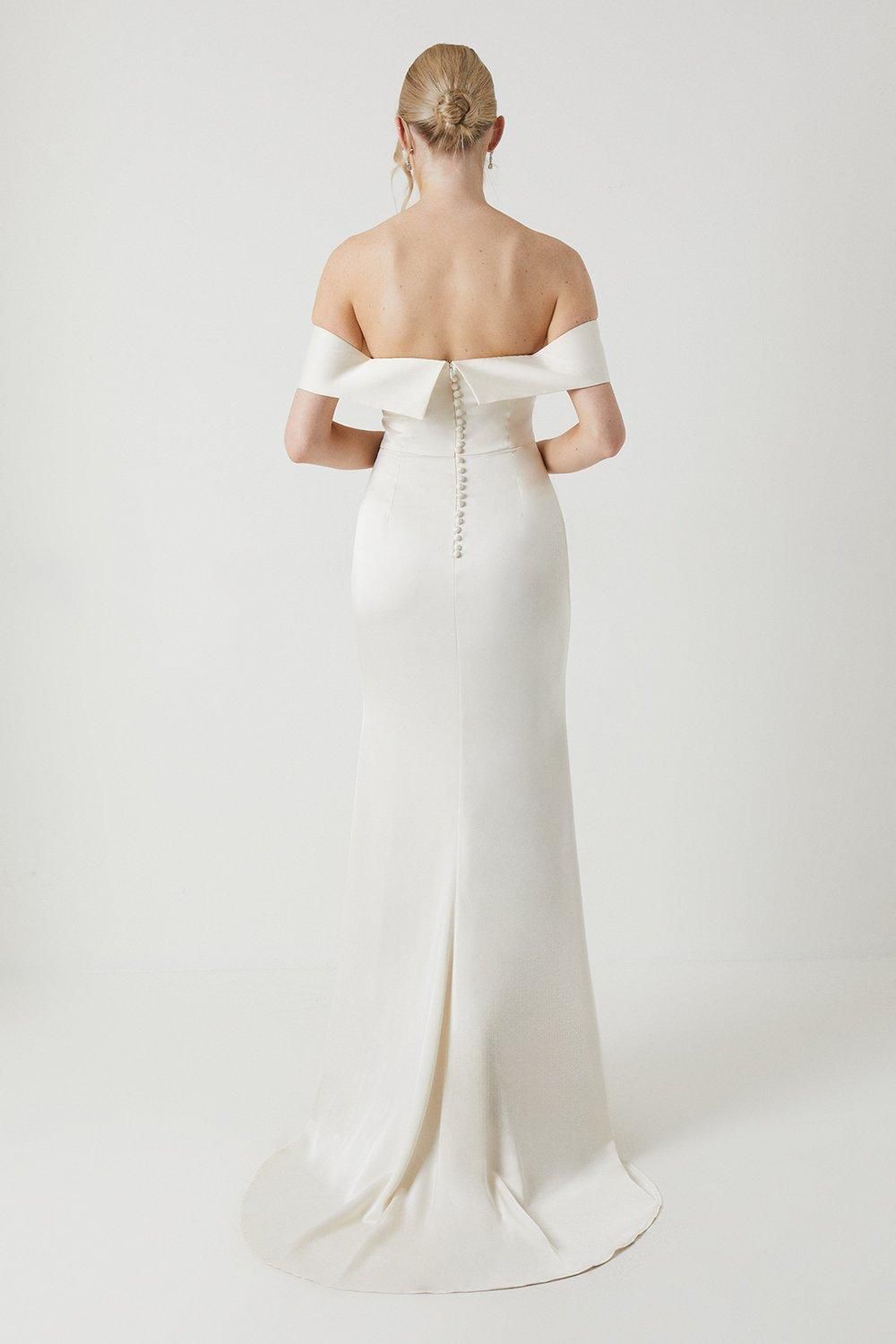 Coast Satin Bardot Fishtail Maxi Wedding Dress With Train Ecru image 3