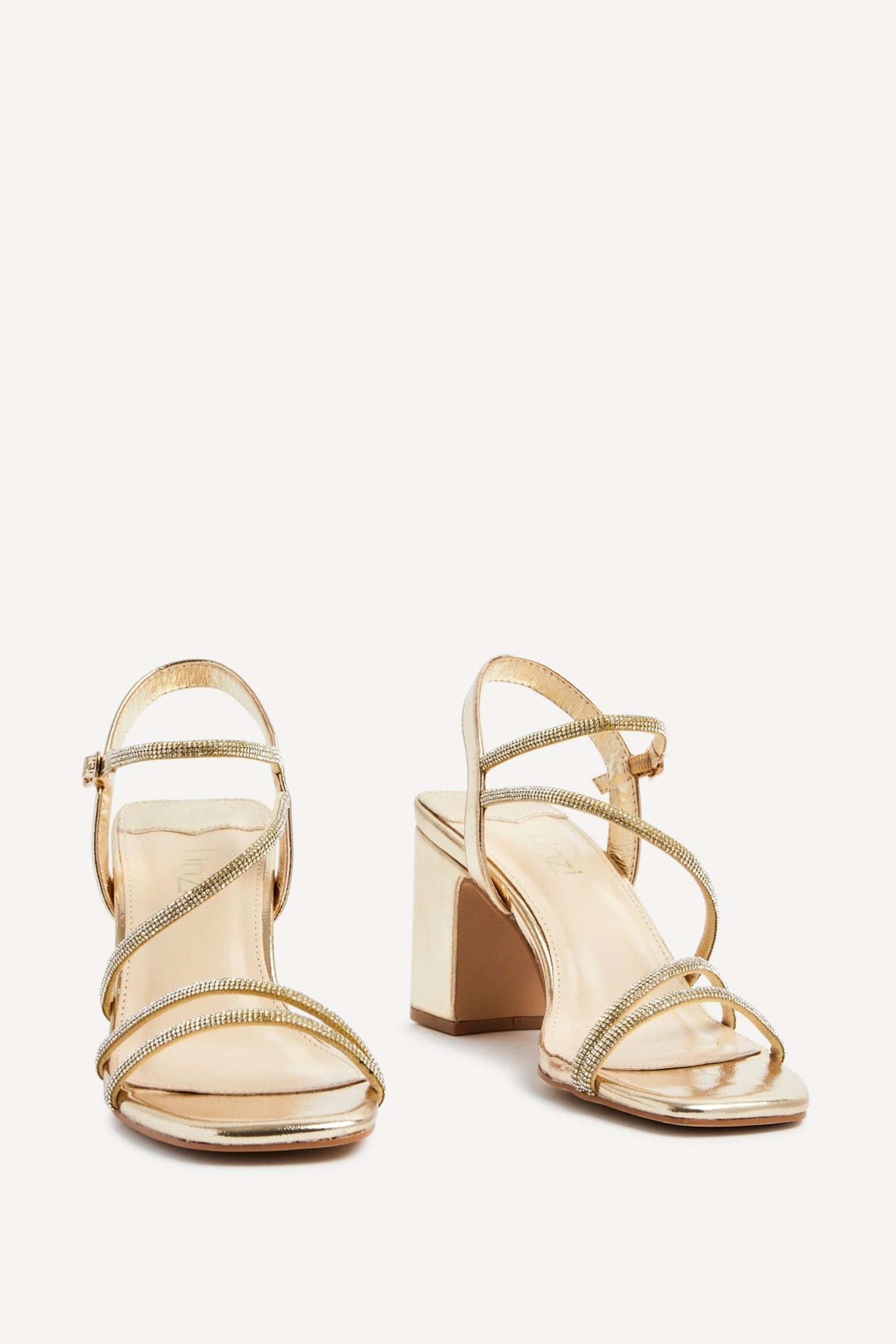 Linzi Kira Gold Faux Leather Strappy Diamante Block Heel image 3