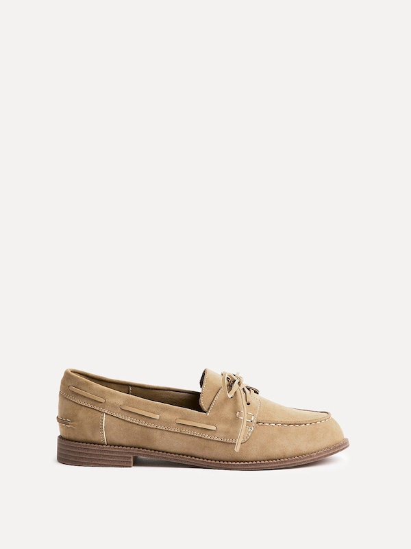 Linzi Vanish Beige Faux Suede Slip On Loafer