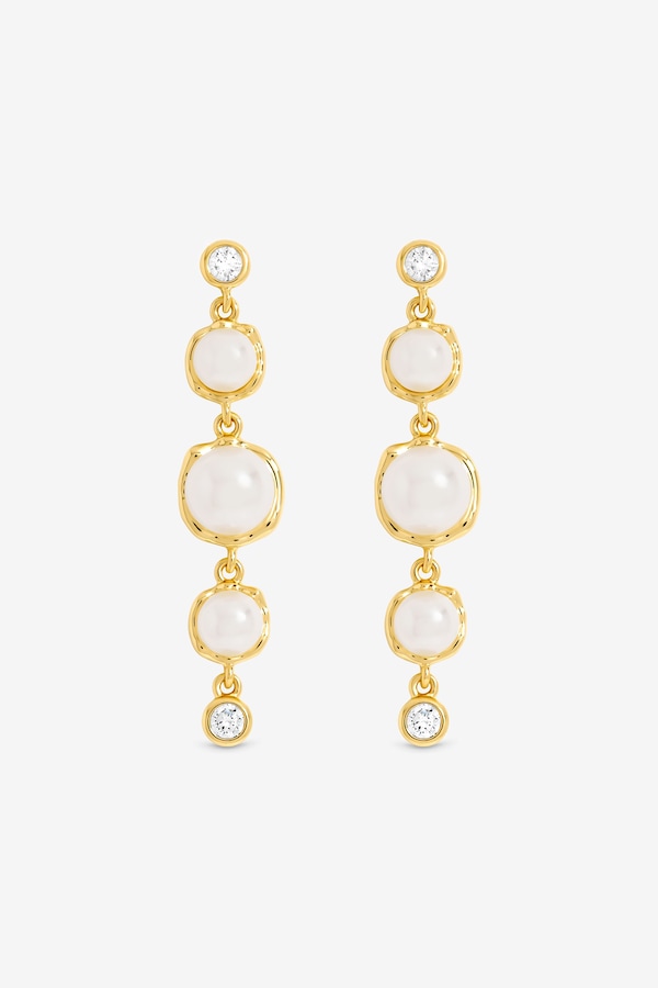 Jon Richard 14K Gold Plated Graduated Pearl Drop Earrings