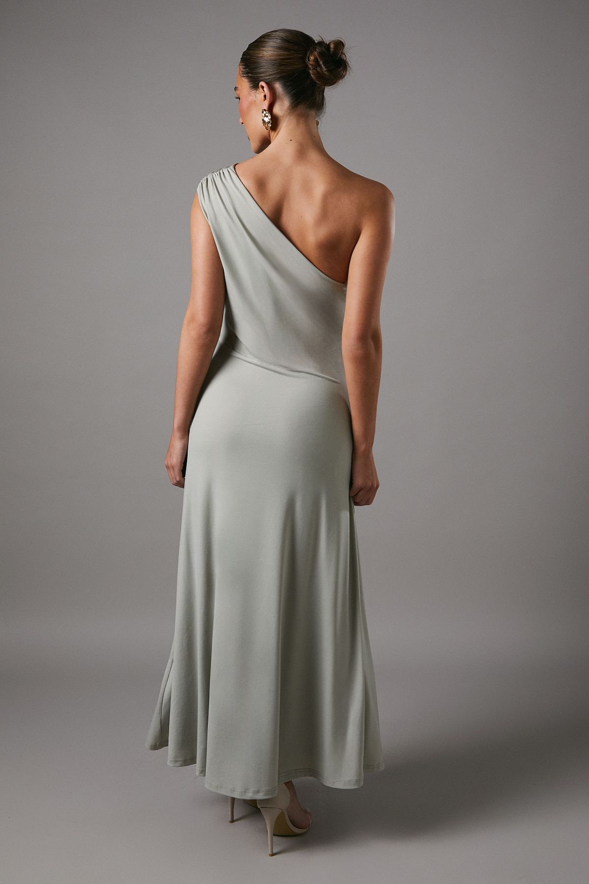 Coast Maternity Twist Detail One Shoulder Jersey Bridesmaid Dress Sage image 3
