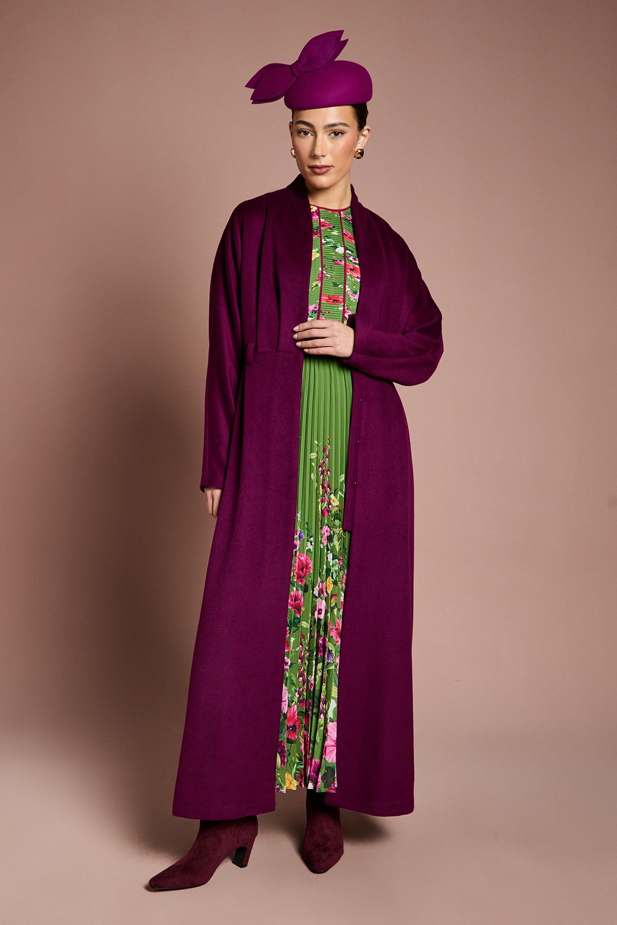 Coast Lisa Tan Occasion Belted Skirt Detail Coat Wine image 1