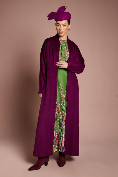 Coast Lisa Tan Occasion Belted Skirt Detail Coat Wine