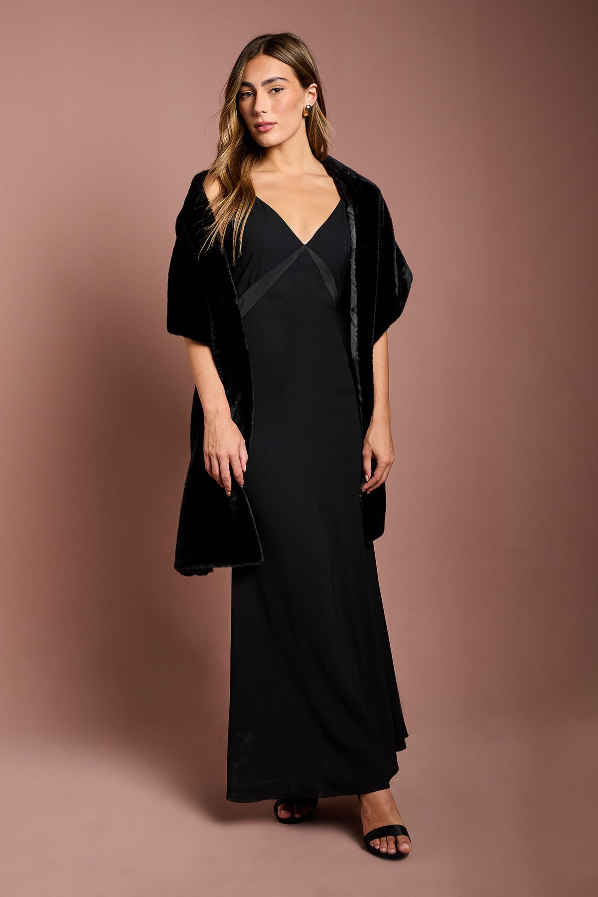 Coast Black Faux Fur Wrap Shawl Black image 1