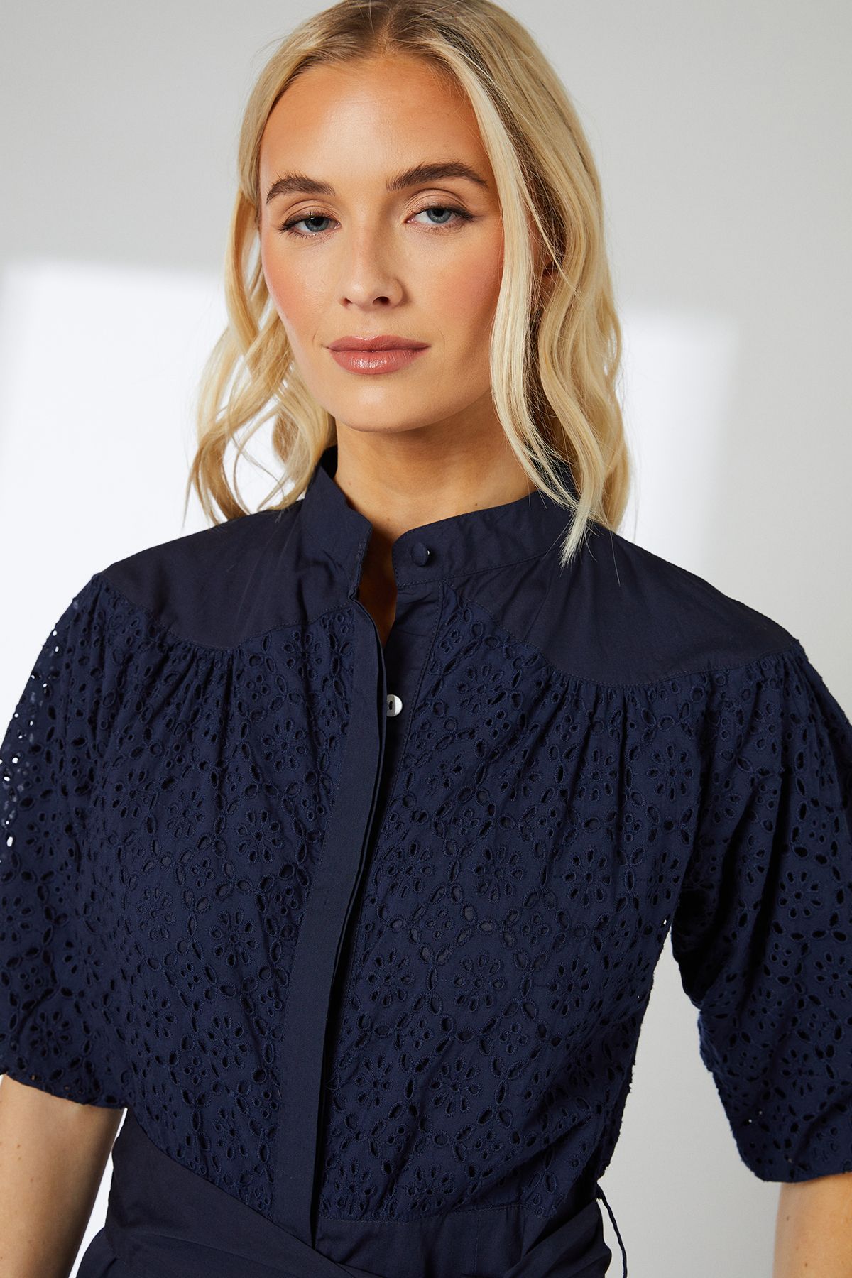 Principles Navy Broderie Belted Contrast Detail Midaxi Dress Navy image 4